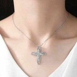 Elegant Silvery Cross Pendant Necklace